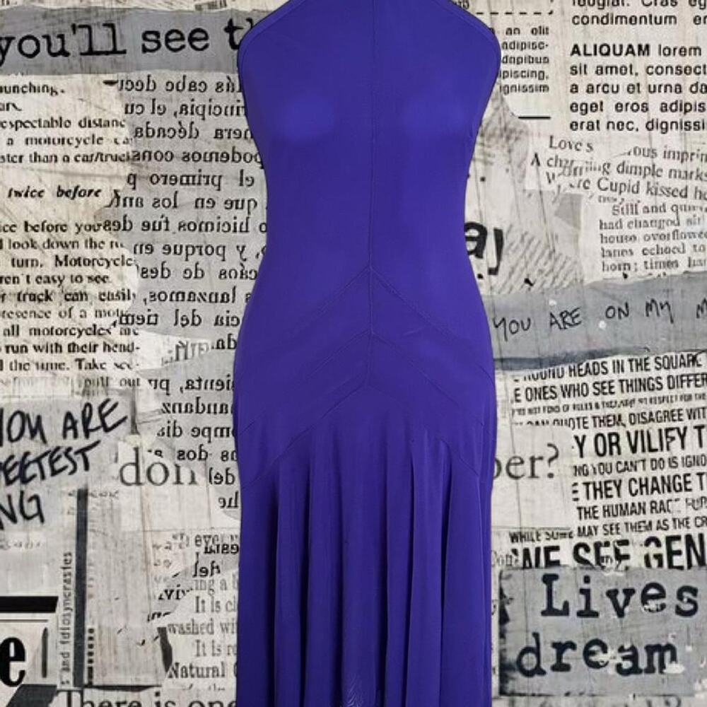 Vintage 90s tadashi purple halter neck maxi dress with pleated skirt womens sz 6